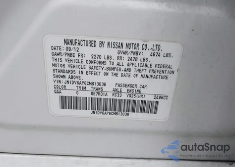 2012 Infiniti G25 Journey z USA, uszkodzony, nr VIN JN1DV6AP6CM813036